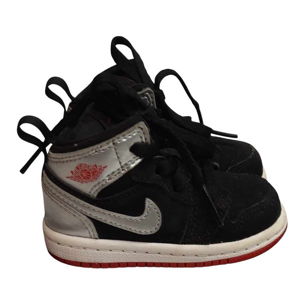 Nike Air Jordan 1 Mid Retro Black/Silver/Red Baby Sneakers 4C "Johnny Kilroy"